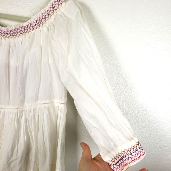 Free People Women's Cold Off the Shoulders Boho Gypsy White Floral Top Size SM - Picture 5 of 14